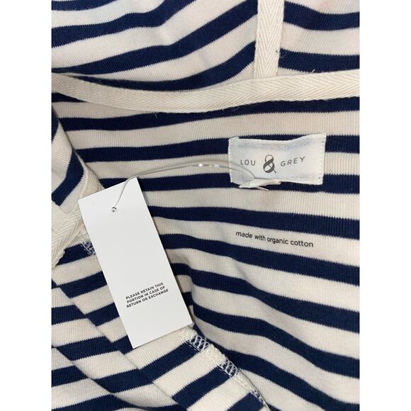 Lou & Grey Womens Small Striped Hoodie Organic Cotton NWT Navy White $69.50 - Picture 9 of 10